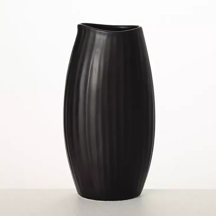 Discount Kirklands Home Modern Ribbed Ceramic Vase Black