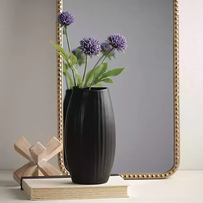 Discount Kirklands Home Modern Ribbed Ceramic Vase Black