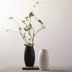 Discount Kirklands Home Modern Ribbed Ceramic Vase Black