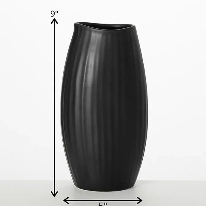 Discount Kirklands Home Modern Ribbed Ceramic Vase Black