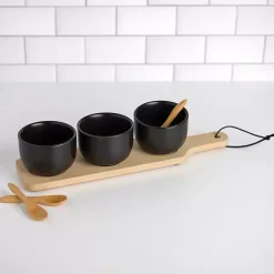 Sale Kirklands Home Black 3-pc. Dip Bowl Set with Bamboo Tray