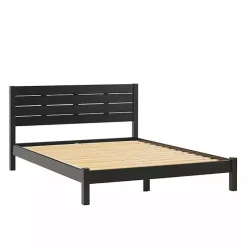 Discount Kirklands Home Pine Wood Slatted Headboard Queen Bed Black