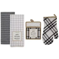 Kirklands Home Black Plaid Eat Drink Enjoy 4-pc. Dish Towel Set