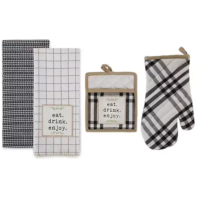 Kirklands Home Black Plaid Eat Drink Enjoy 4-pc. Dish Towel Set