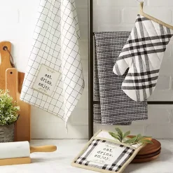 Kirklands Home Black Plaid Eat Drink Enjoy 4-pc. Dish Towel Set