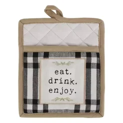 Kirklands Home Black Plaid Eat Drink Enjoy 4-pc. Dish Towel Set