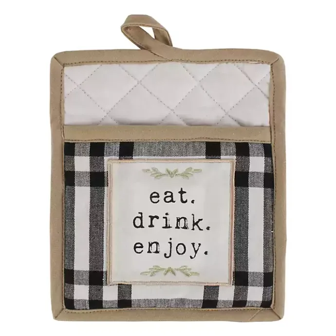 Kirklands Home Black Plaid Eat Drink Enjoy 4-pc. Dish Towel Set