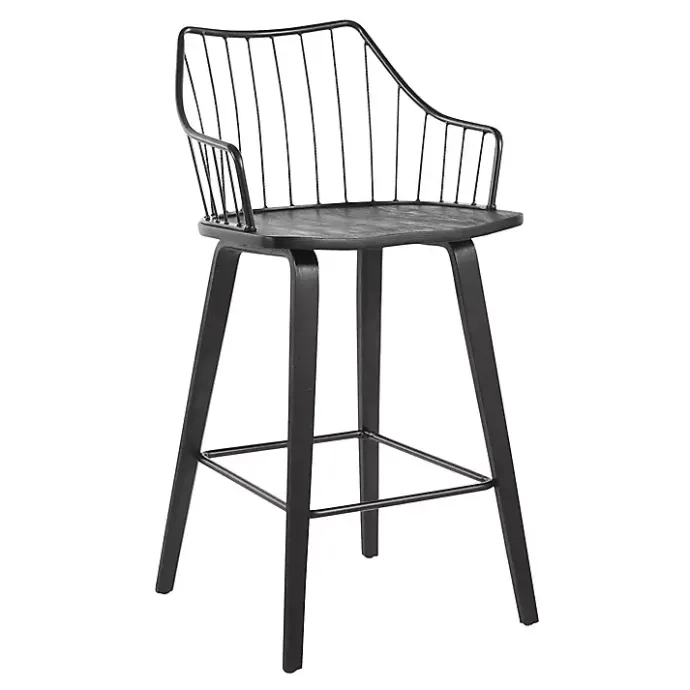 New Kirklands Home Poplar Wood Swivel Counter Stool Black