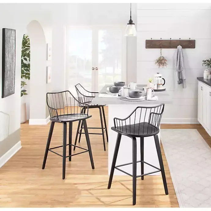 New Kirklands Home Poplar Wood Swivel Counter Stool Black