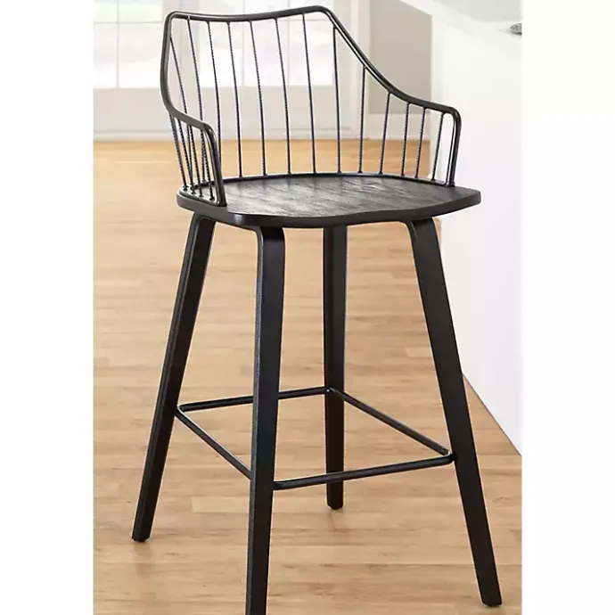 New Kirklands Home Poplar Wood Swivel Counter Stool Black