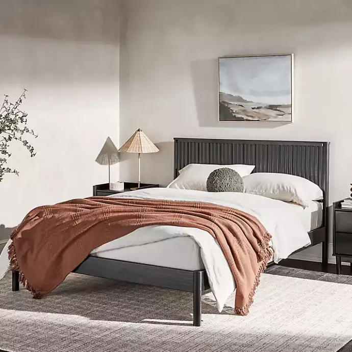 Online Kirklands Home Reeded Headboard Queen Bed Black