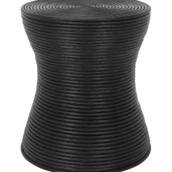 Kirklands Home Ribbed Rattan Round Accent Table Black