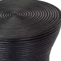 Kirklands Home Ribbed Rattan Round Accent Table Black