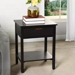Clearance Kirklands Home Ribbed Wood Colleen Accent Table Black