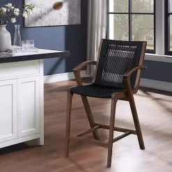 Hot Kirklands Home Rope and Brown Wood Counter Stool Black