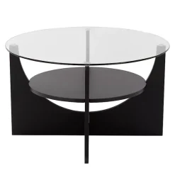Kirklands Home Round Glass Coffee Table Black