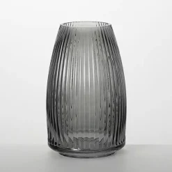 Kirklands Home Round Ribbed Glass Vase Black