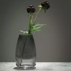 Kirklands Home Round Ribbed Glass Vase Black
