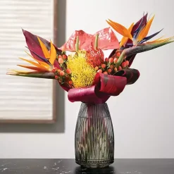 Kirklands Home Round Ribbed Glass Vase Black