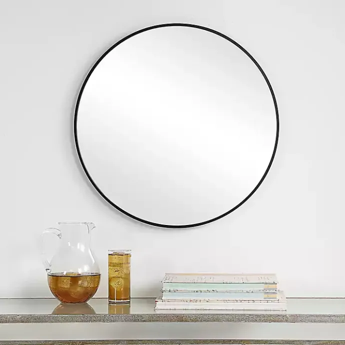 Outlet Kirklands Home Round Simple Frame Medium Wall Mirror Black