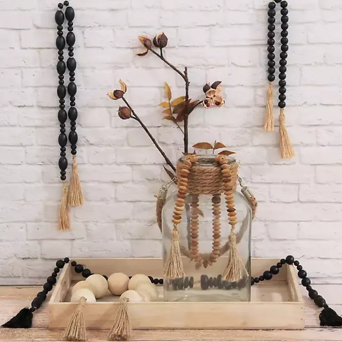 Discount Kirklands Home Round Wood Bead Tassel Garland Black