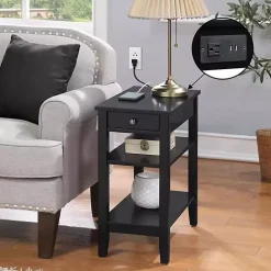 Kirklands Home 2-Shelf Charging Accent Table Black