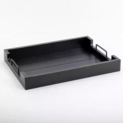 Outlet Kirklands Home Slatted Wood & Metal Handles Tray Black