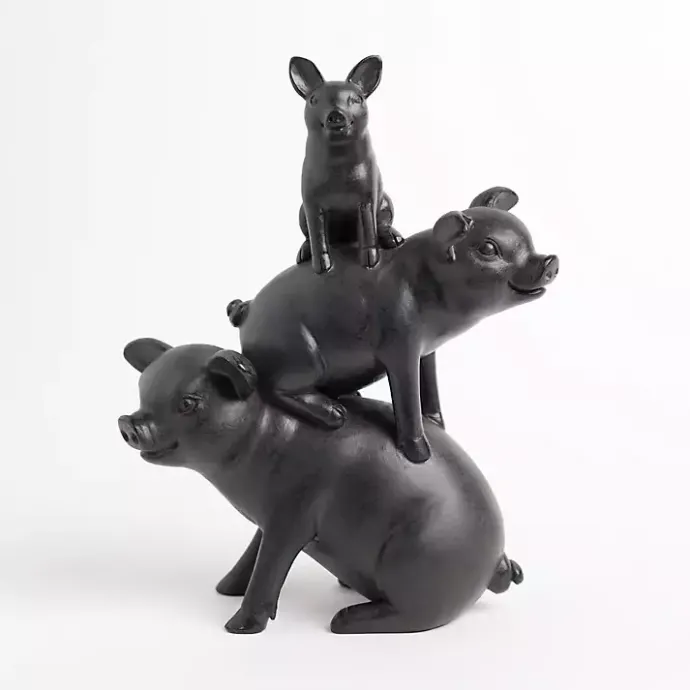 Kirklands Home Stacked Pigs Figurine Black