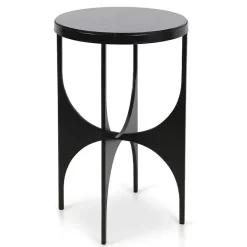 Clearance Kirklands Home Steel and Marble Lazer Cut Side Table Black