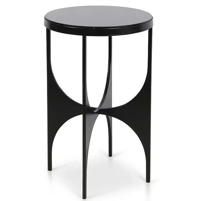 Clearance Kirklands Home Steel and Marble Lazer Cut Side Table Black