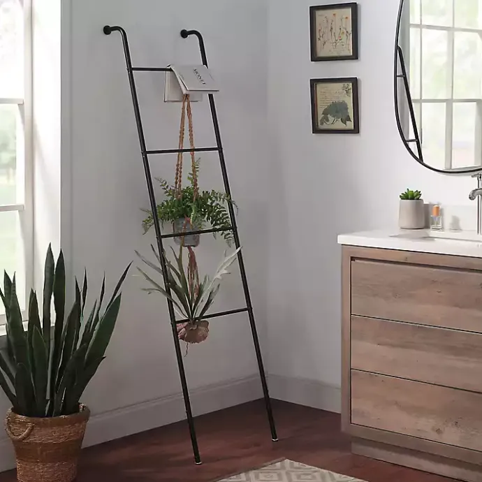 New Kirklands Home Steel 4-Bar Leaning Towel Ladder Black