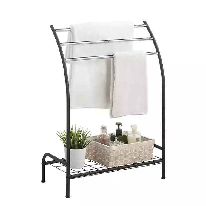 Discount Kirklands Home Steel 3-Bar Standing Towel Rack Black