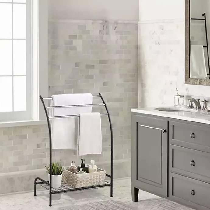 Discount Kirklands Home Steel 3-Bar Standing Towel Rack Black