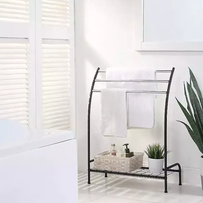 Discount Kirklands Home Steel 3-Bar Standing Towel Rack Black