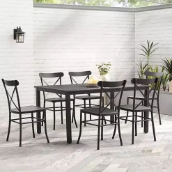 New Kirklands Home Steel Farmhouse 7-pc. Outdoor Dining Set Black