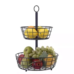 Kirklands Home Steel Two-Tier Fruit Basket Black