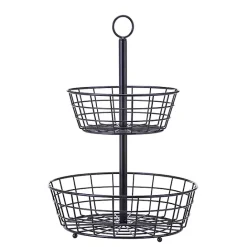 Kirklands Home Steel Two-Tier Fruit Basket Black
