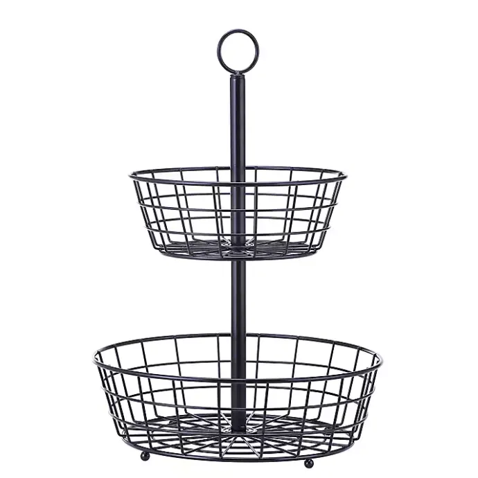 Kirklands Home Steel Two-Tier Fruit Basket Black