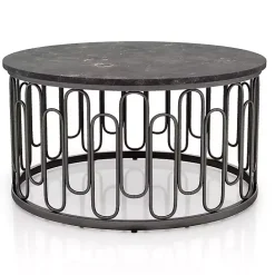 Sale Kirklands Home Stone and Metal Geometric Coffee Table Black
