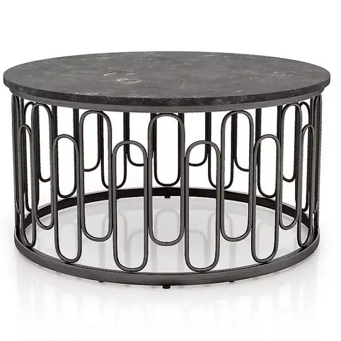 Sale Kirklands Home Stone and Metal Geometric Coffee Table Black