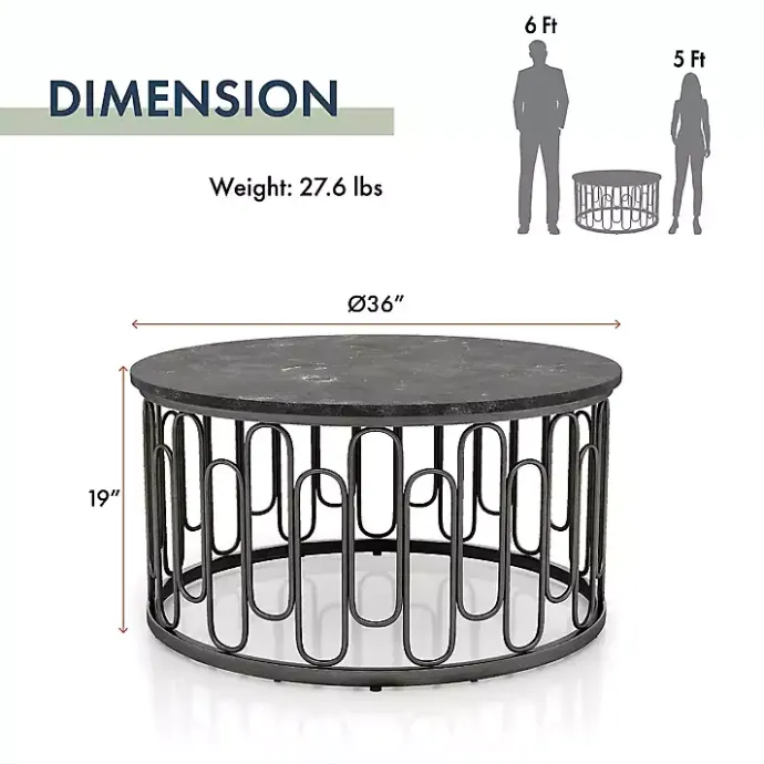 Sale Kirklands Home Stone and Metal Geometric Coffee Table Black
