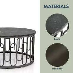 Sale Kirklands Home Stone and Metal Geometric Coffee Table Black