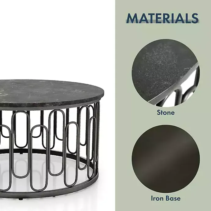 Sale Kirklands Home Stone and Metal Geometric Coffee Table Black