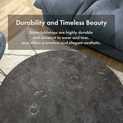 Sale Kirklands Home Stone and Metal Geometric Coffee Table Black