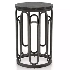 Hot Kirklands Home Stone and Metal Geometric Accent Table Black