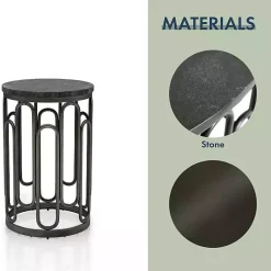 Hot Kirklands Home Stone and Metal Geometric Accent Table Black