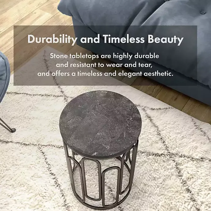 Hot Kirklands Home Stone and Metal Geometric Accent Table Black