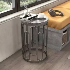 Hot Kirklands Home Stone and Metal Geometric Accent Table Black