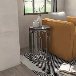 Hot Kirklands Home Stone and Metal Geometric Accent Table Black