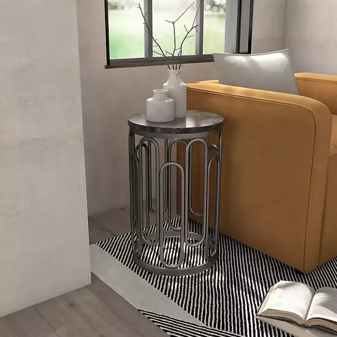 Hot Kirklands Home Stone and Metal Geometric Accent Table Black